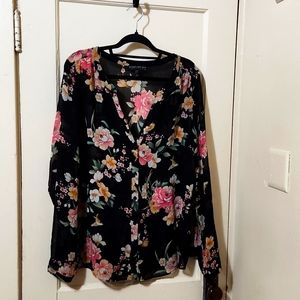 Sheer black and floral blouse